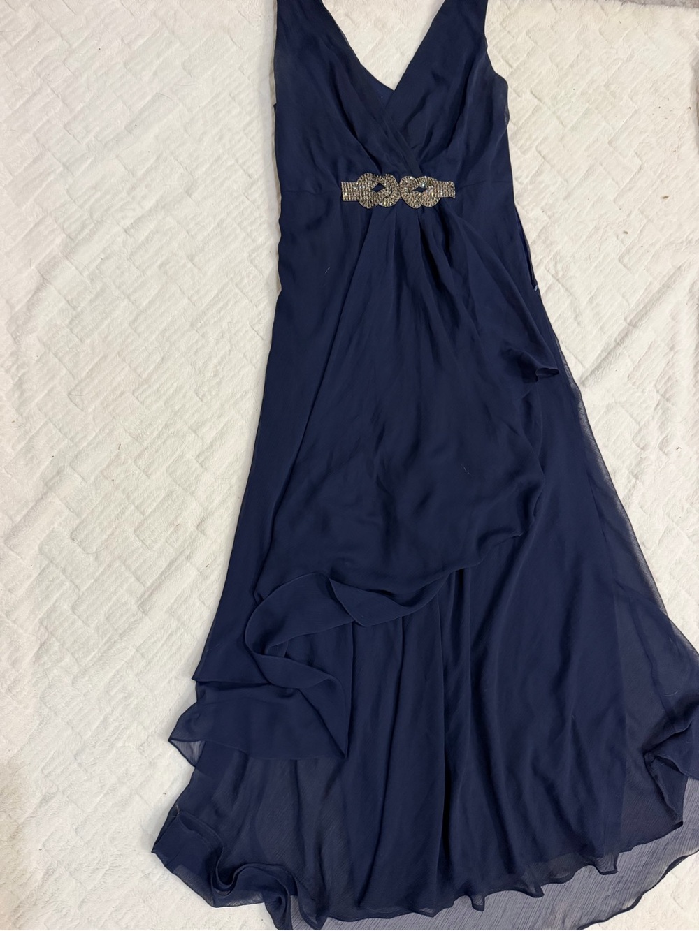 Ursula of Switzerland Navy V-Neck Maxi Dress with Rhinestone Belt